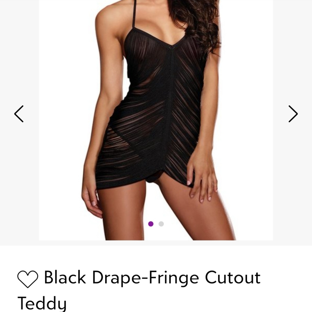 Dreamgirl Black Drape Fringe Cutout Teddy